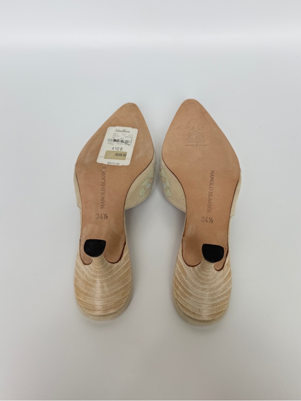 Vintage Manolo Blahnik pastel floral patchwork suede heeled mules, US 4.5, NIB - Picture 7 of 7